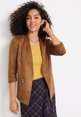 Ever Go Faux Suede Blazer, BROWN, small
