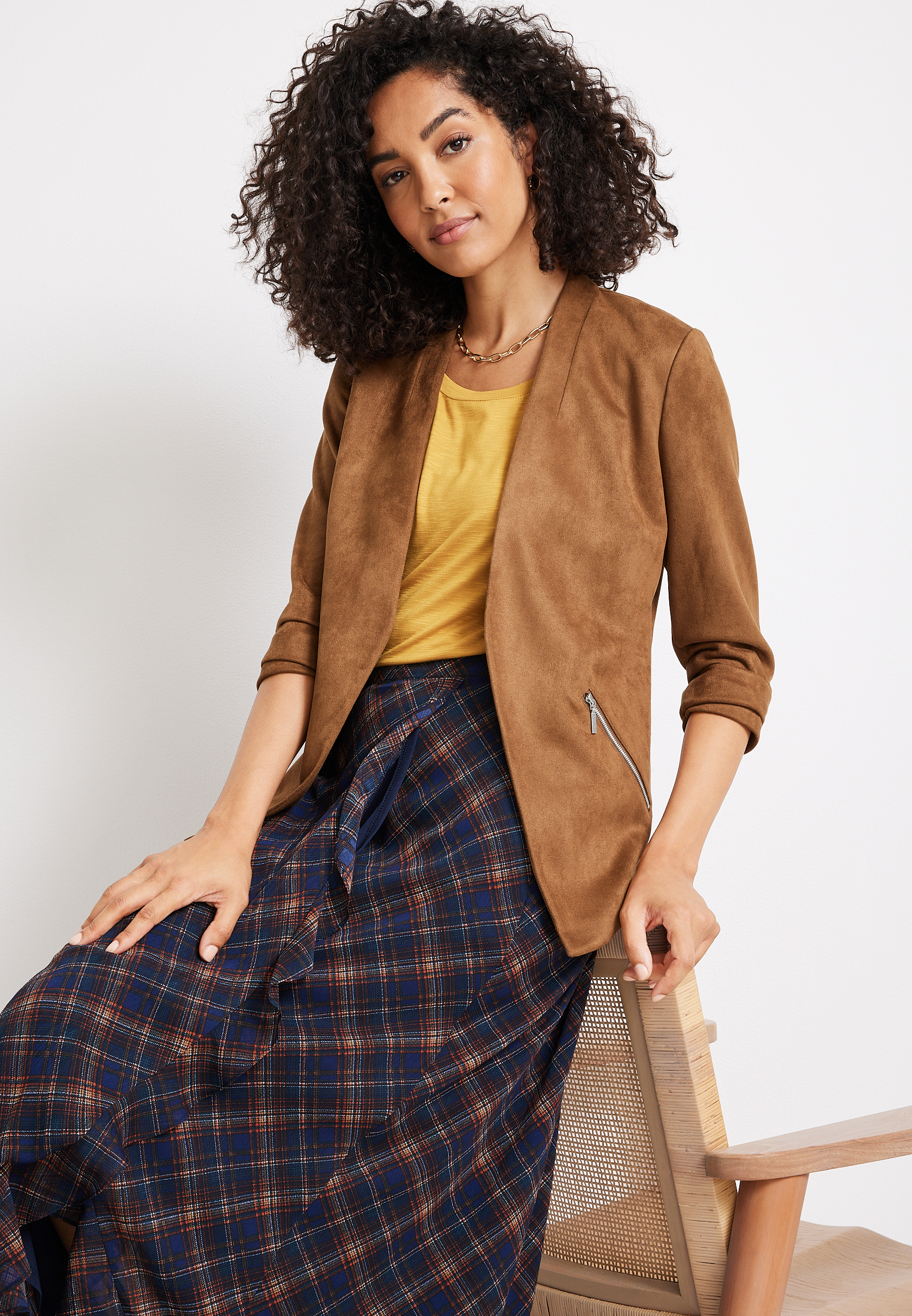 Ever Go Faux Suede Blazer, BROWN, large