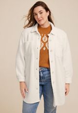 Plus Size Textured Shacket, ECRU, small