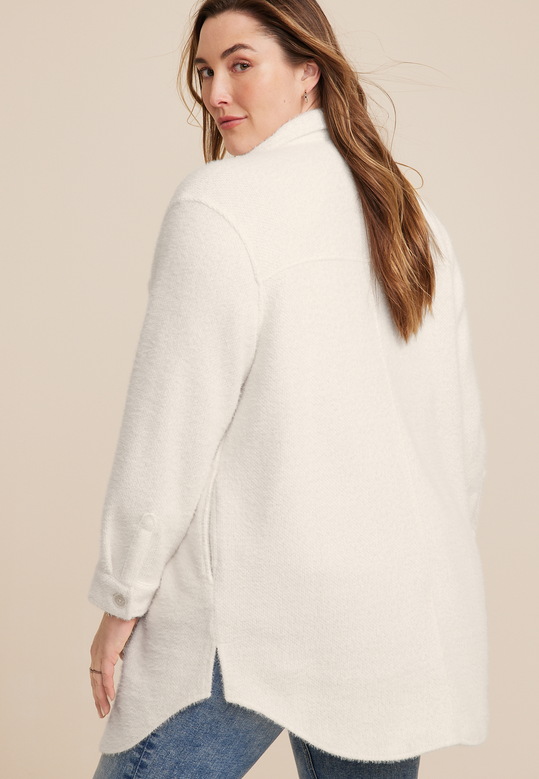 Plus Size Textured Shacket, ECRU, large