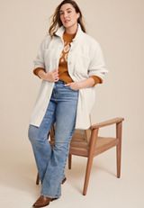 Plus Size Textured Shacket, ECRU, small
