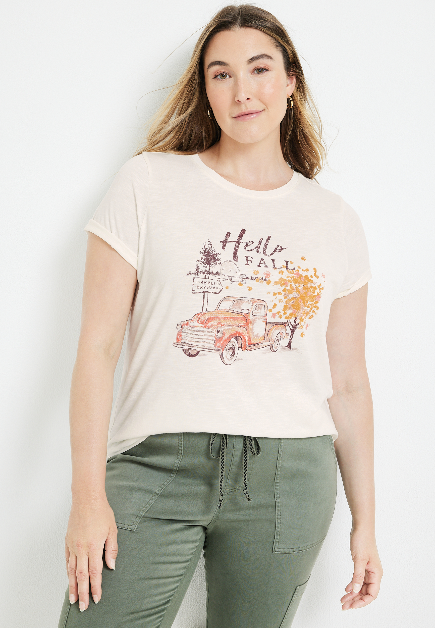Plus Size Hello Fall Graphic Tee, C2789, large