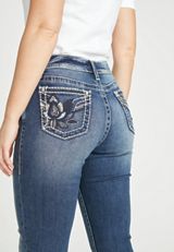 Vigoss&reg; Slim Boot Embroidered Lotus Flower Pocket Mid Rise Jean, C258, small