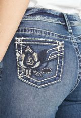 Vigoss&reg; Slim Boot Embroidered Lotus Flower Pocket Mid Rise Jean, C258, small
