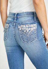 Vigoss&reg; Embroidered Leaf Faux Flap Pocket High Rise Slim Boot Jean, C3337, small