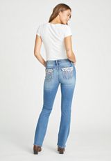 Vigoss&reg; Embroidered Leaf Faux Flap Pocket High Rise Slim Boot Jean, C3337, small