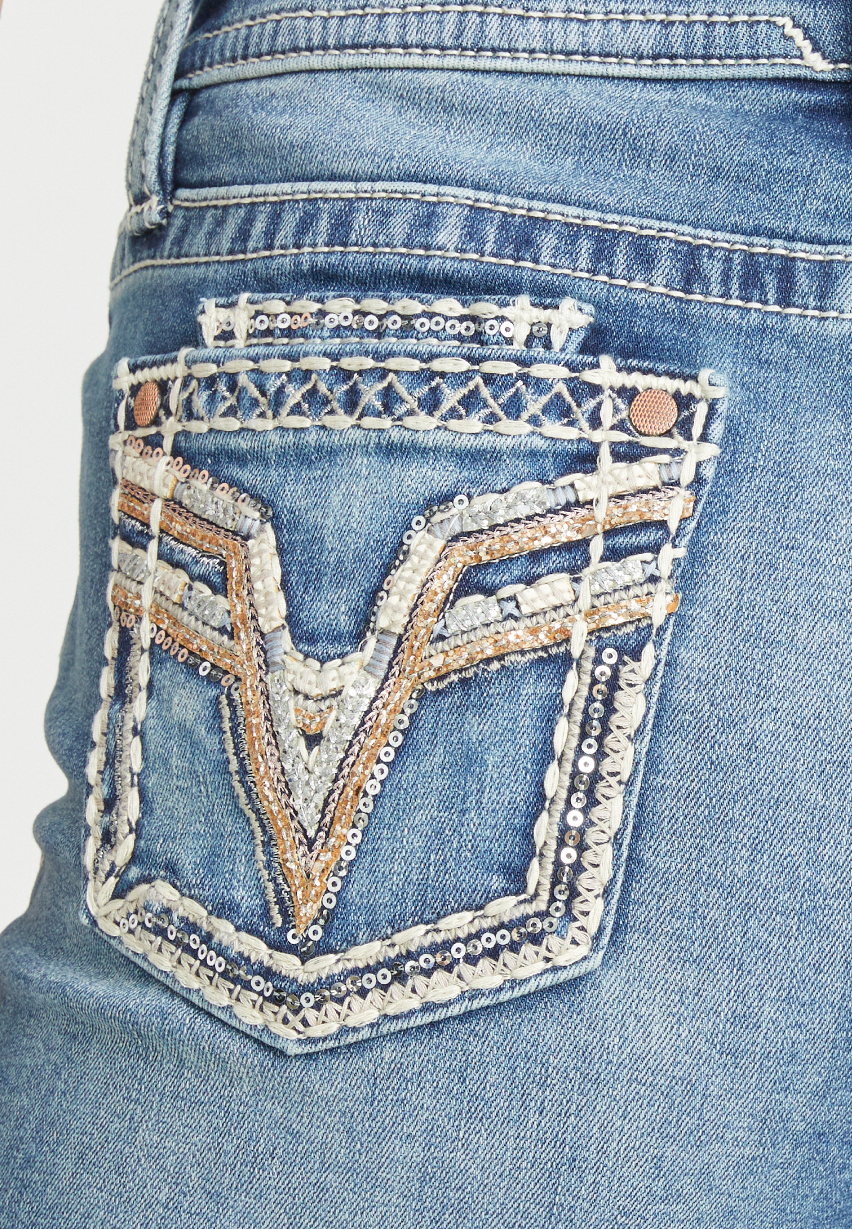 Vigoss&reg; Straight Heritage Rose Gold Stitch Pocket Mid Rise Jean, C258, large