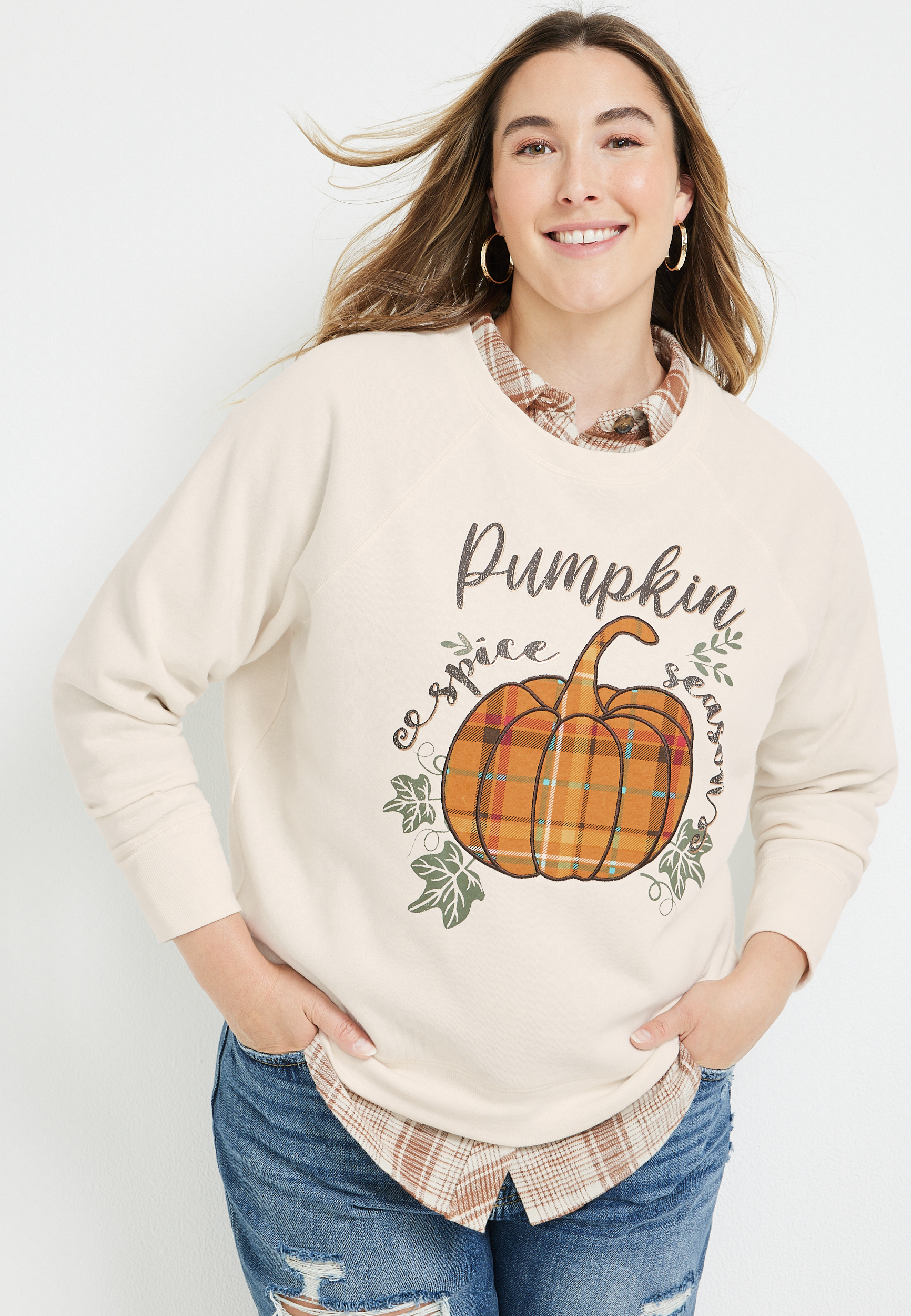 Plus Size Pumpkin Spice Season Sweatshirt, OFF WHITE, large