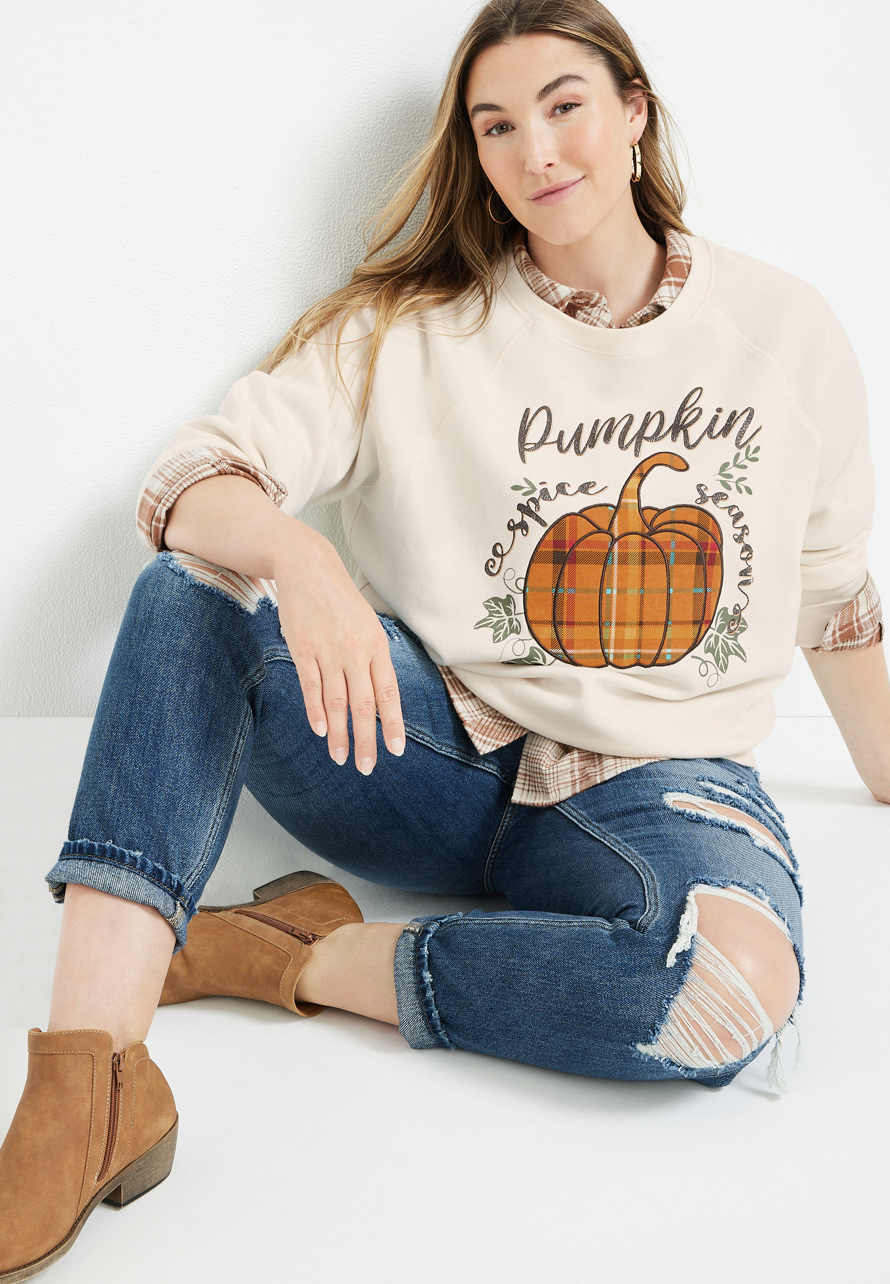 Plus Size Pumpkin Spice Season Sweatshirt, OFF WHITE, large