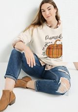 Plus Size Pumpkin Spice Season Sweatshirt, OFF WHITE, small