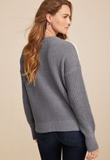 Colorblock Cable Knit Crew Neck Sweater, GRAY COMBO, small