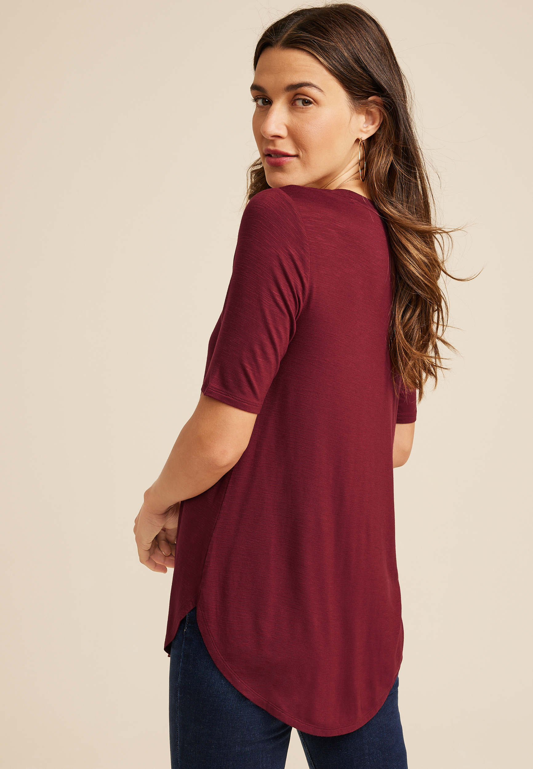 24/7 Olivia Solid Scoop Neck Tunic Tee, C9179, large