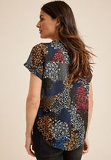 Geneva Floral Zipper Neck Blouse, BLACK COMBO, small