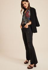 Geneva Floral Zipper Neck Blouse, BLACK COMBO, small