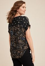 Geneva Paisley Zipper Neck Blouse, BLACK COMBO, small