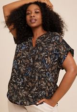 Plus Size Geneva Paisley Zipper Neck Blouse, C1756, small