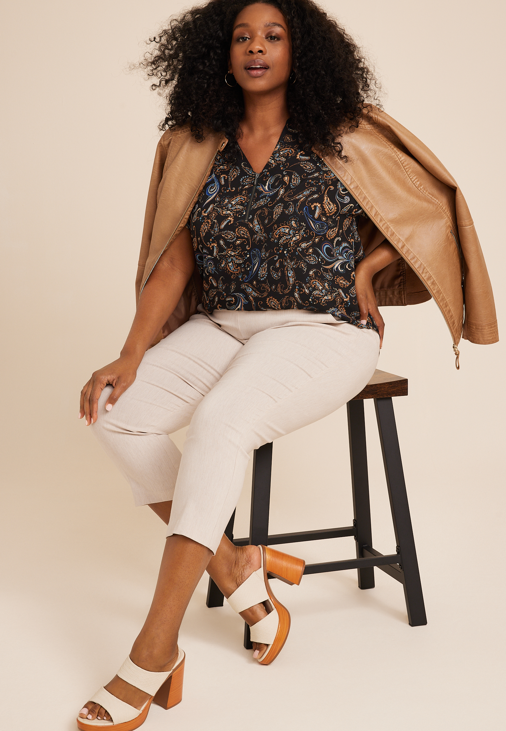 Plus Size Geneva Paisley Zipper Neck Blouse, C1756, large