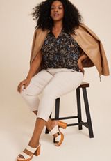 Plus Size Geneva Paisley Zipper Neck Blouse, C1756, small