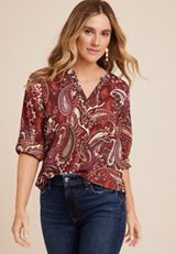 Atwood Paisley 3/4 Sleeve Popover Blouse, C4090, small