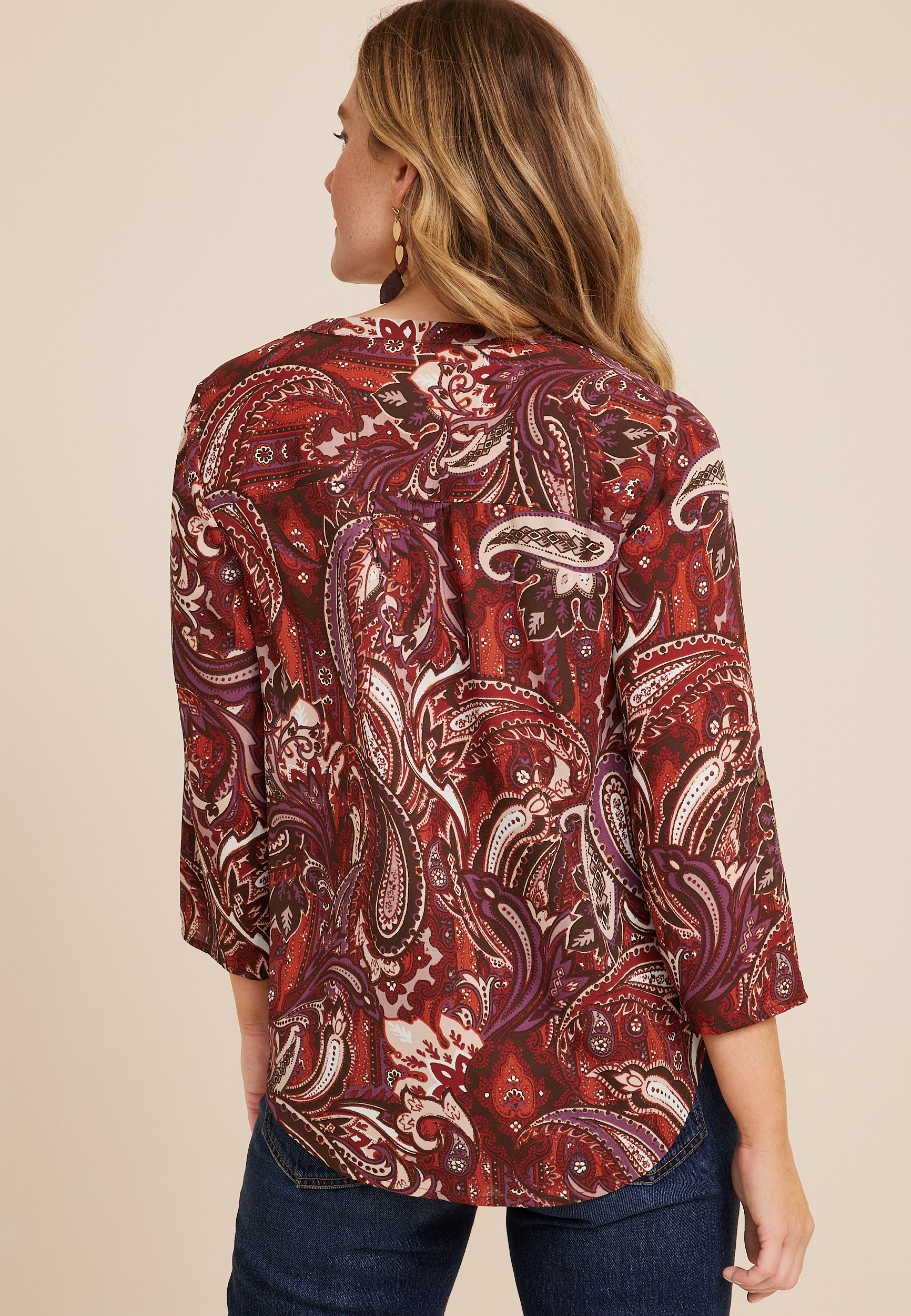 Atwood Paisley 3/4 Sleeve Popover Blouse, C4090, large