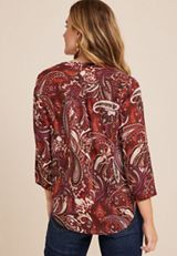 Atwood Paisley 3/4 Sleeve Popover Blouse, C4090, small