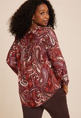 Plus Size Atwood Paisley 3/4 Sleeve Popover Blouse, C4090, small