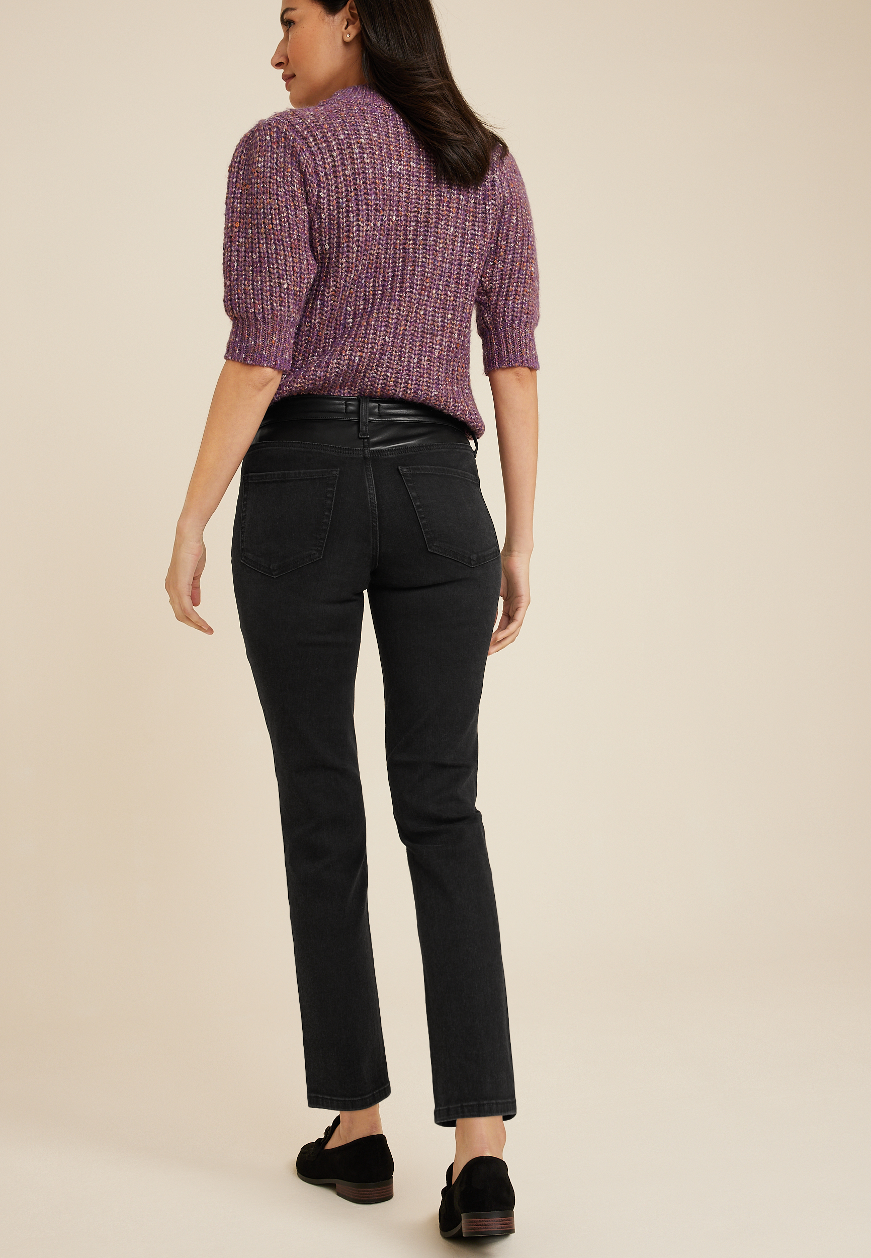 m jeans by maurices&trade; Mixed Fabric High Rise Ankle Slim Straight Jean, BLACK, large