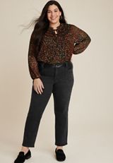 Plus Size m jeans by maurices&trade; Mixed Fabric High Rise Ankle Slim Straight Jean, BLACK, small
