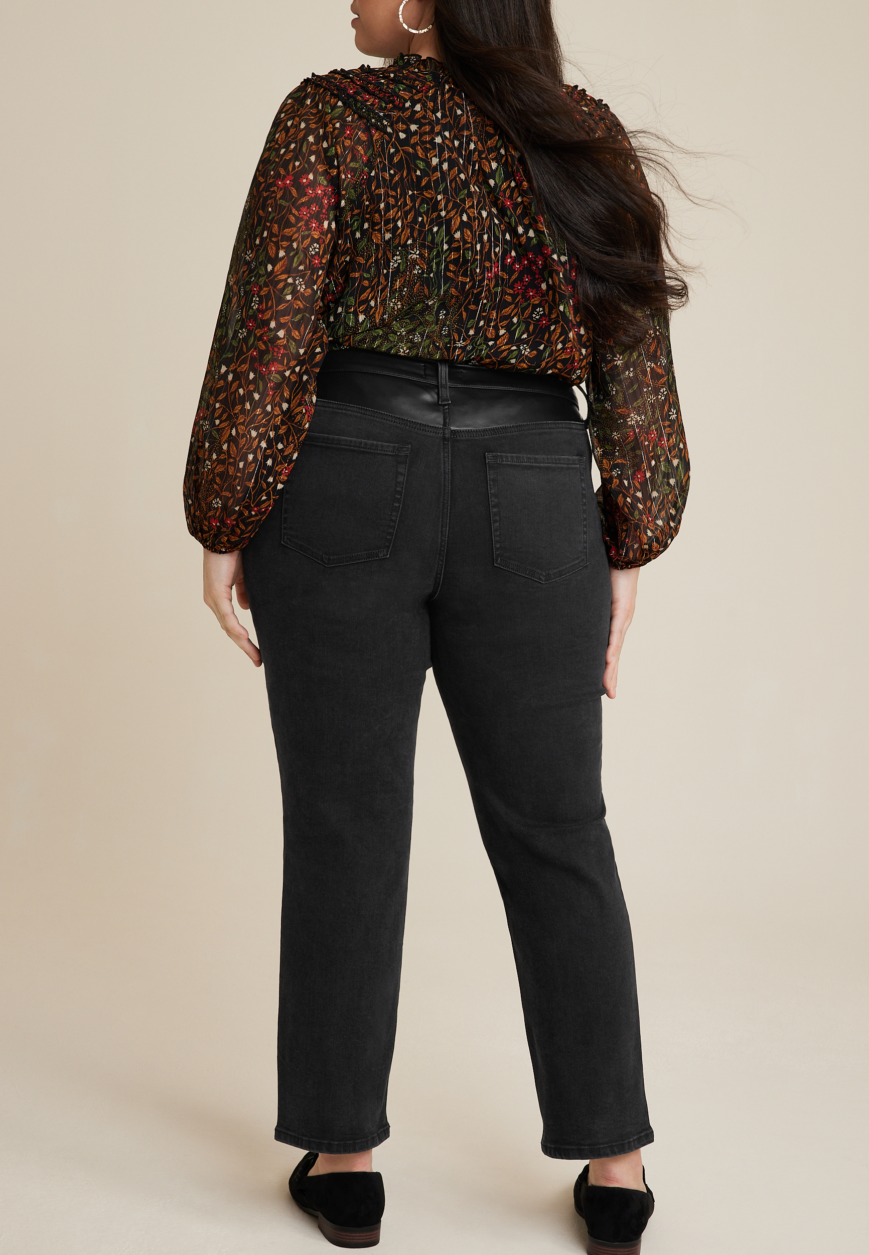Plus Size m jeans by maurices&trade; Mixed Fabric High Rise Ankle Slim Straight Jean, BLACK, large