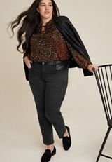 Plus Size m jeans by maurices&trade; Mixed Fabric High Rise Ankle Slim Straight Jean, BLACK, small