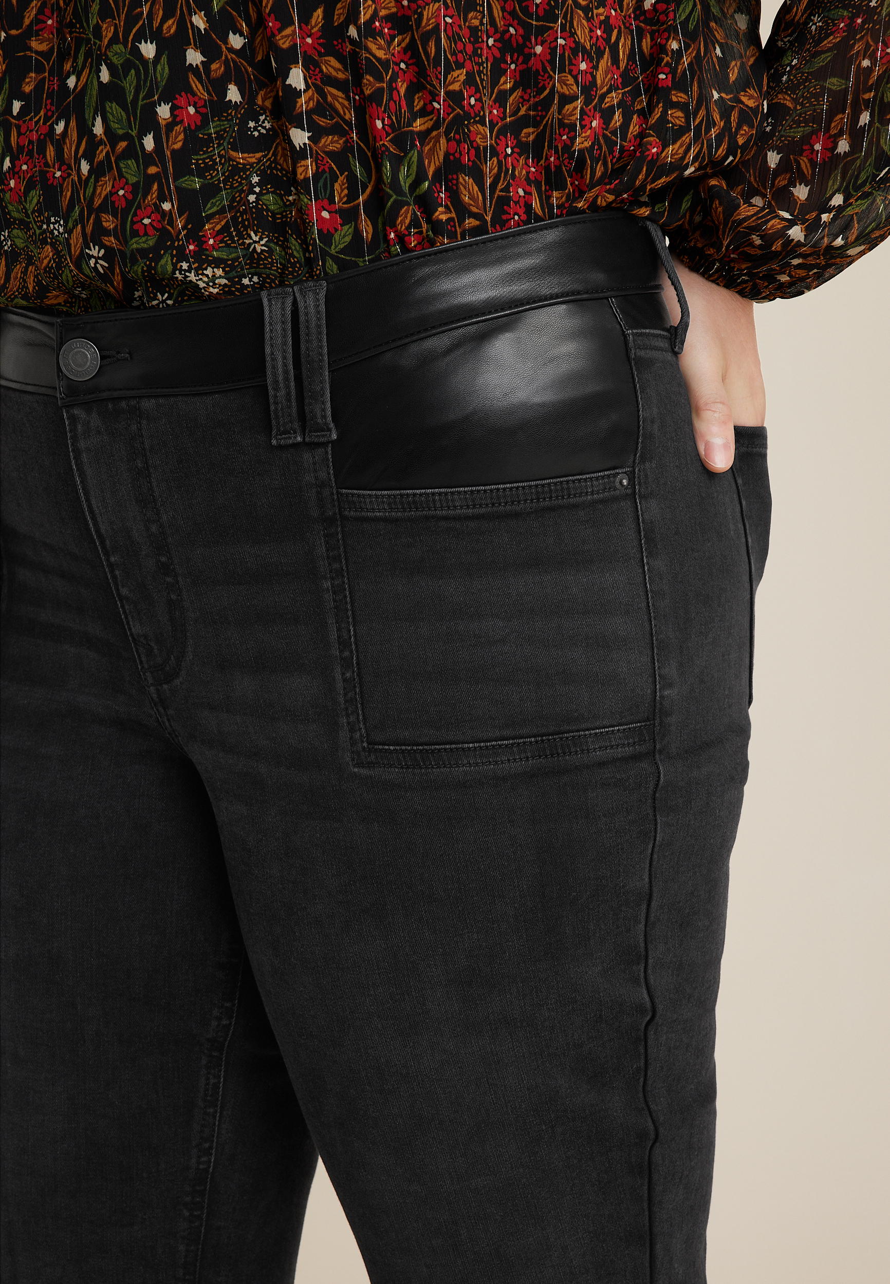 Plus Size m jeans by maurices&trade; Mixed Fabric High Rise Ankle Slim Straight Jean, BLACK, large
