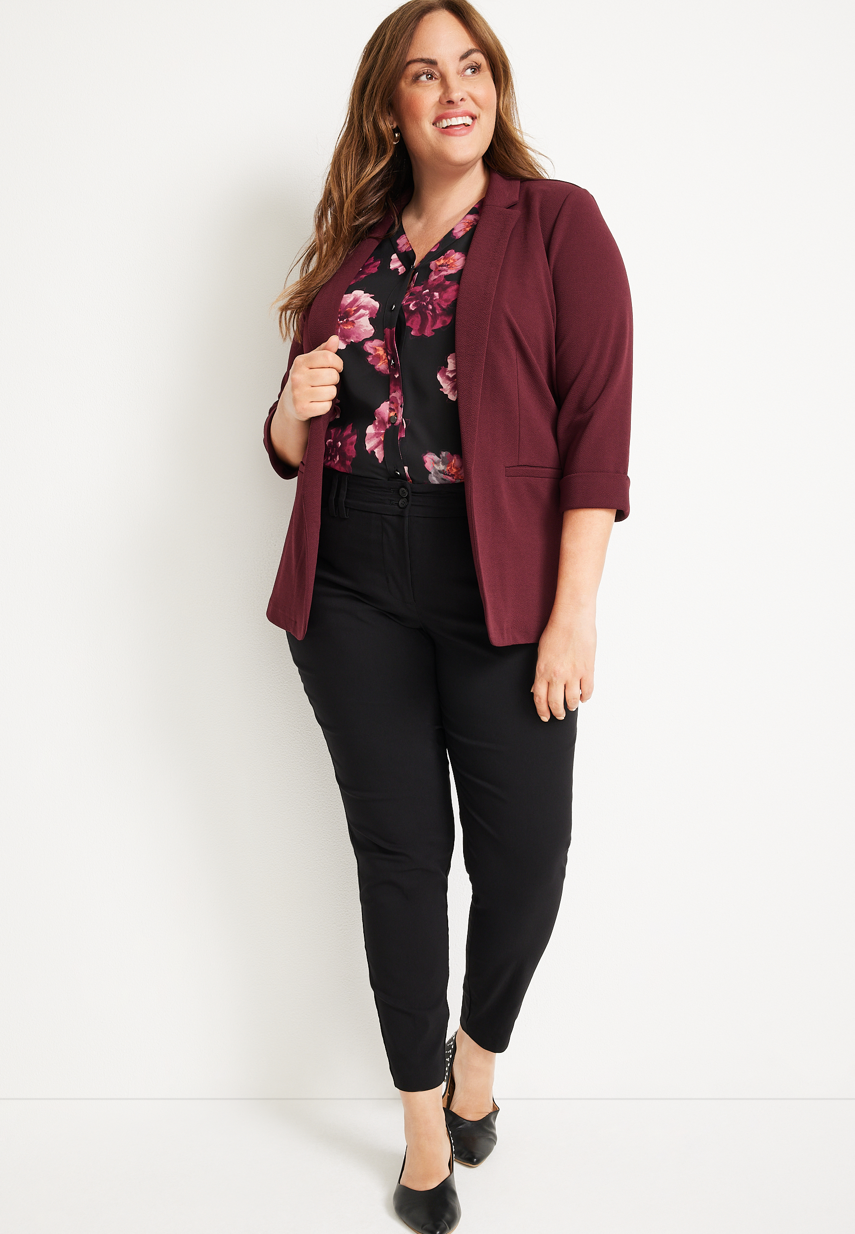 Plus Size Madison Floral Button Down Tank Top, BLACK COMBO, large