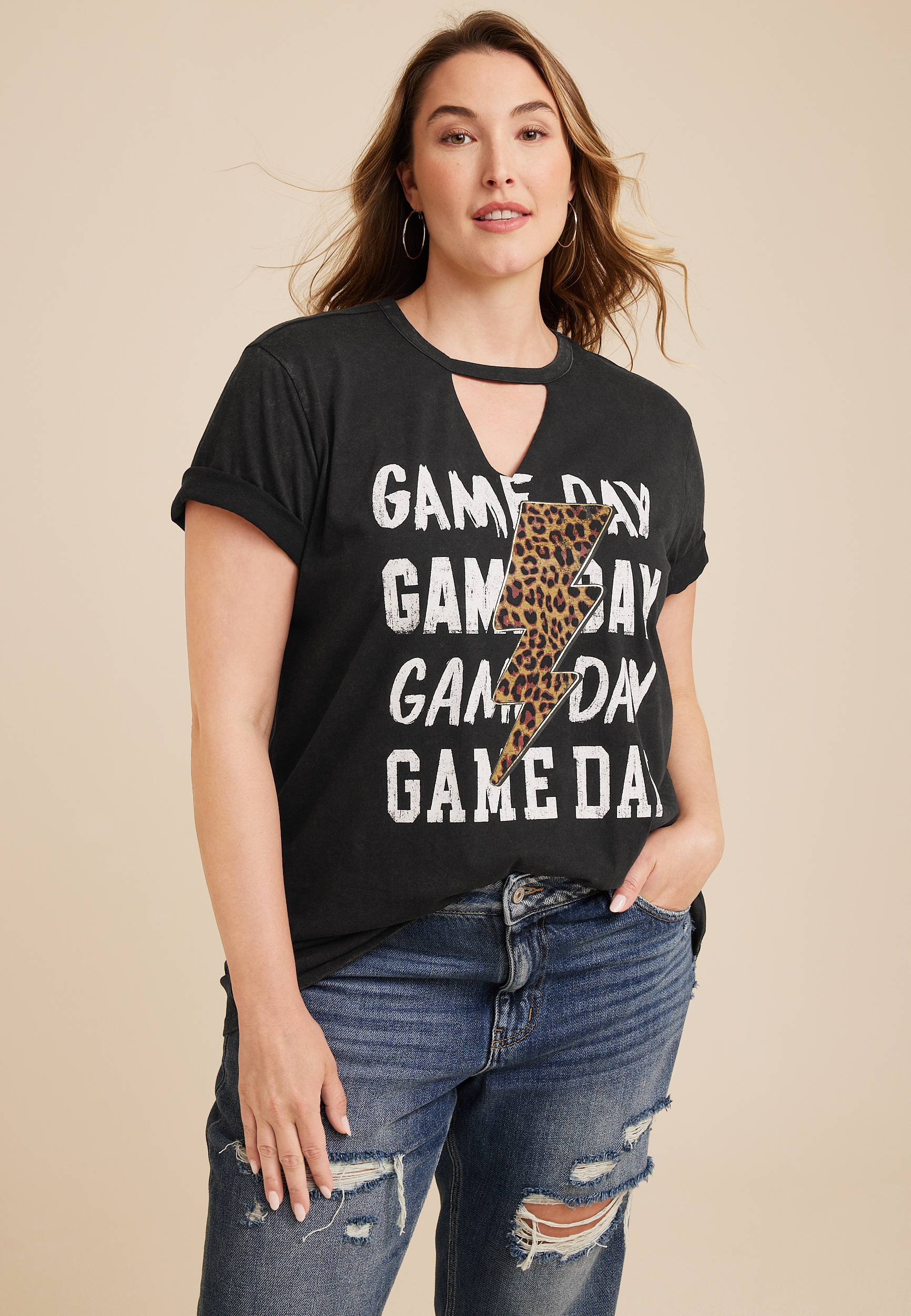 Plus Size Game Day Lightning Bolt Graphic Tee, C106, large