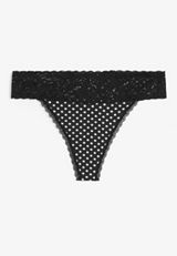Simply Comfy Polka Dot Lace Trim Thong Panty, BLACK COMBO, small