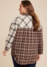 Plus Size Cabin Plaid Boyfriend Button Up Shirt, C1524, small