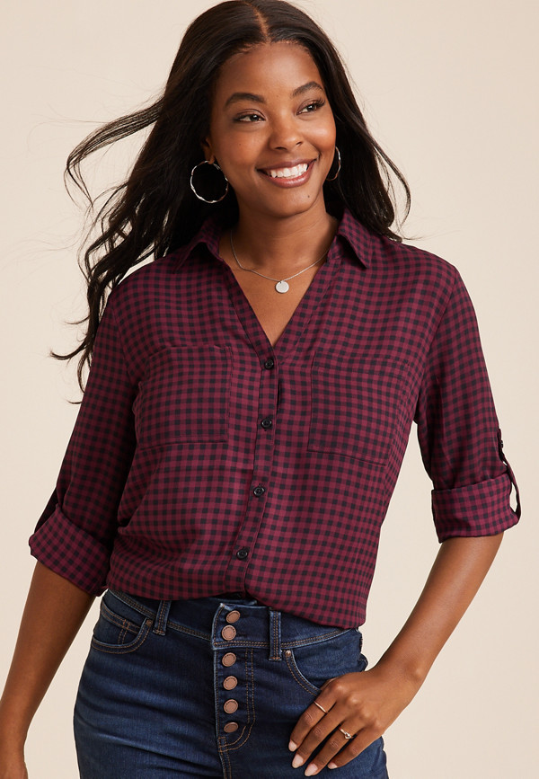 Winona Gingham Button Down Blouse | maurices