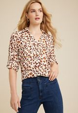 Winona Cheetah Button Down Blouse, C5883, small