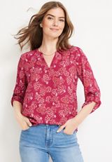 Atwood Floral 3/4 Sleeve Popover Blouse, C9180, small