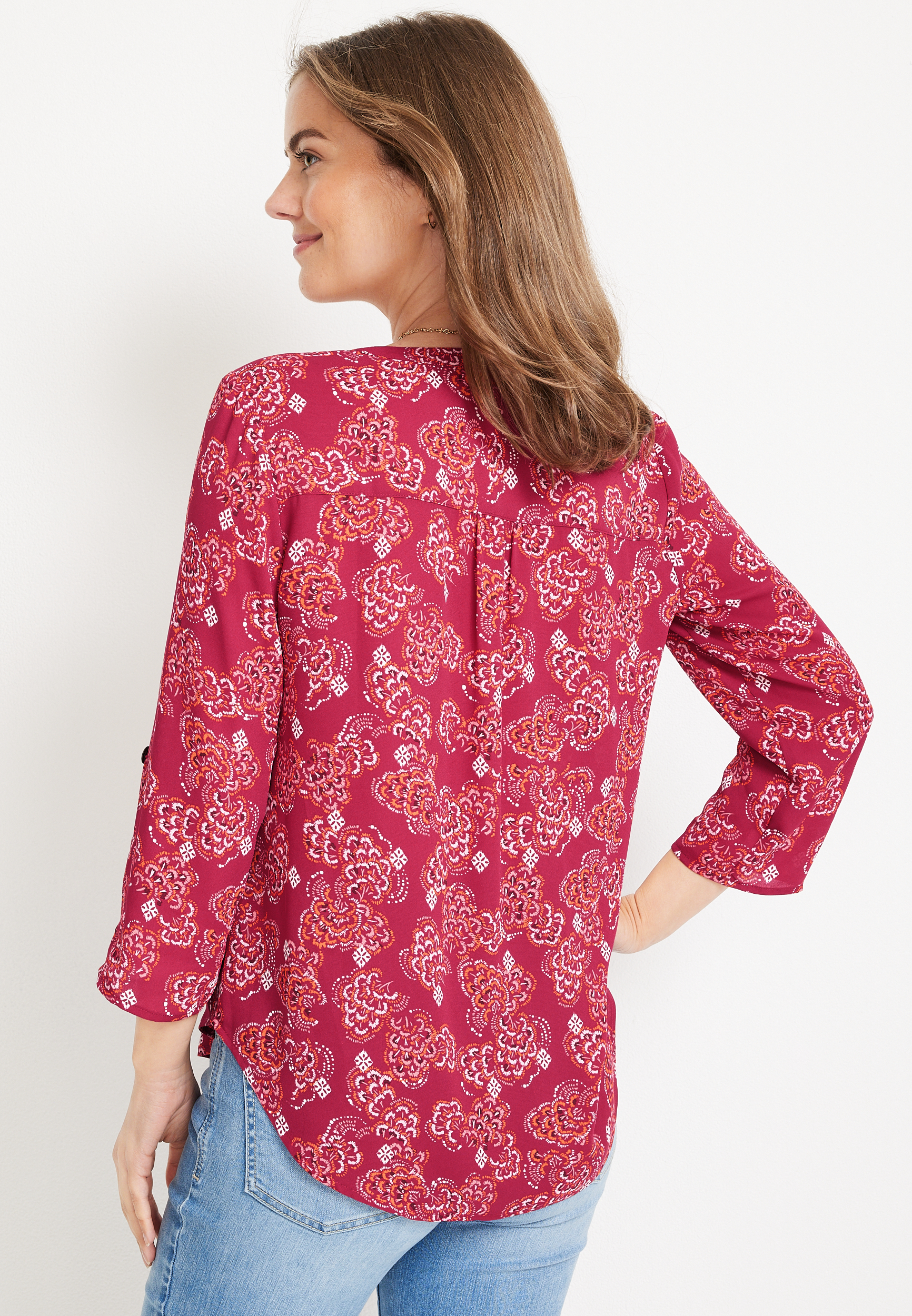 Atwood Floral 3/4 Sleeve Popover Blouse, C9180, large