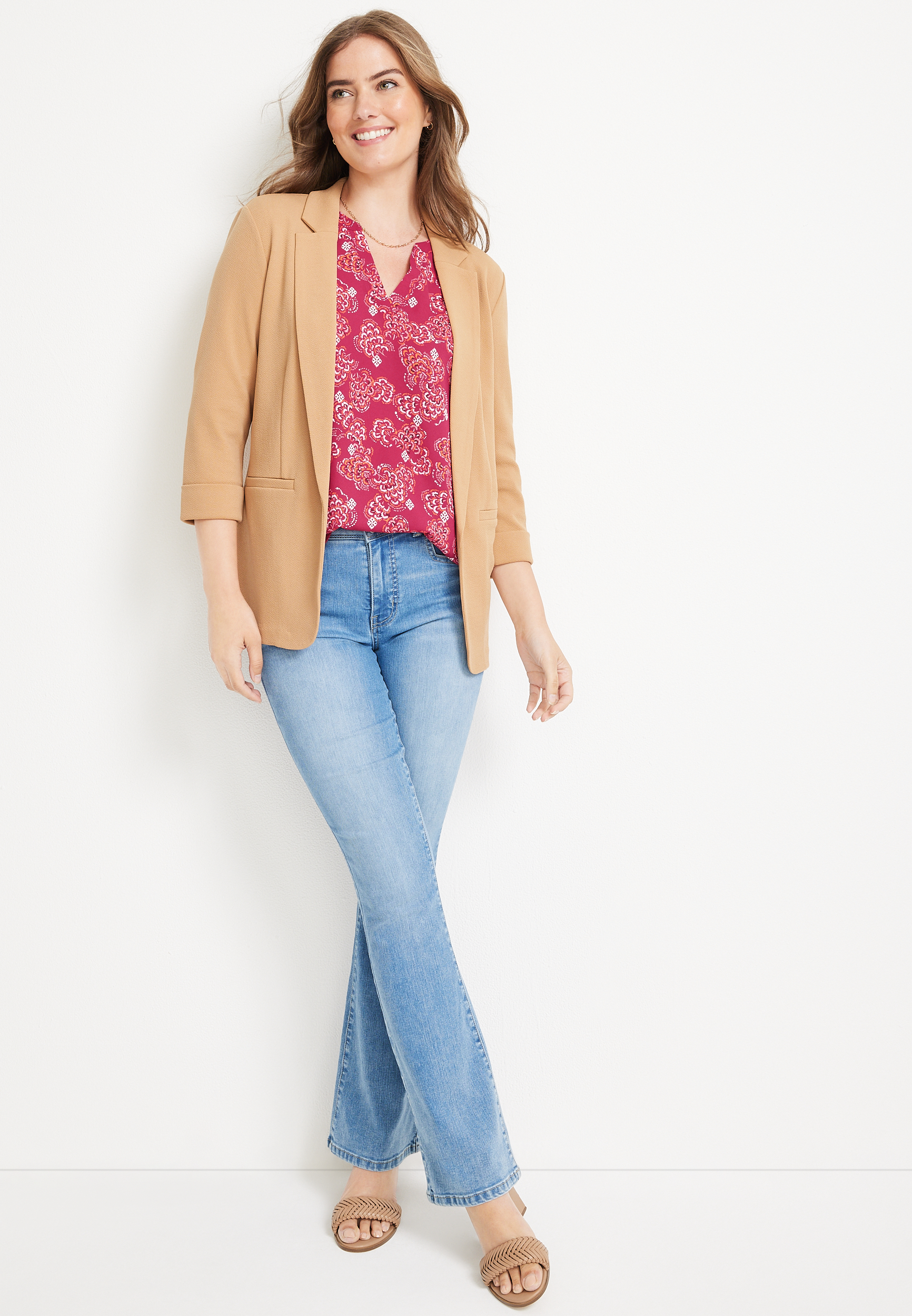 Atwood Floral 3/4 Sleeve Popover Blouse, C9180, large