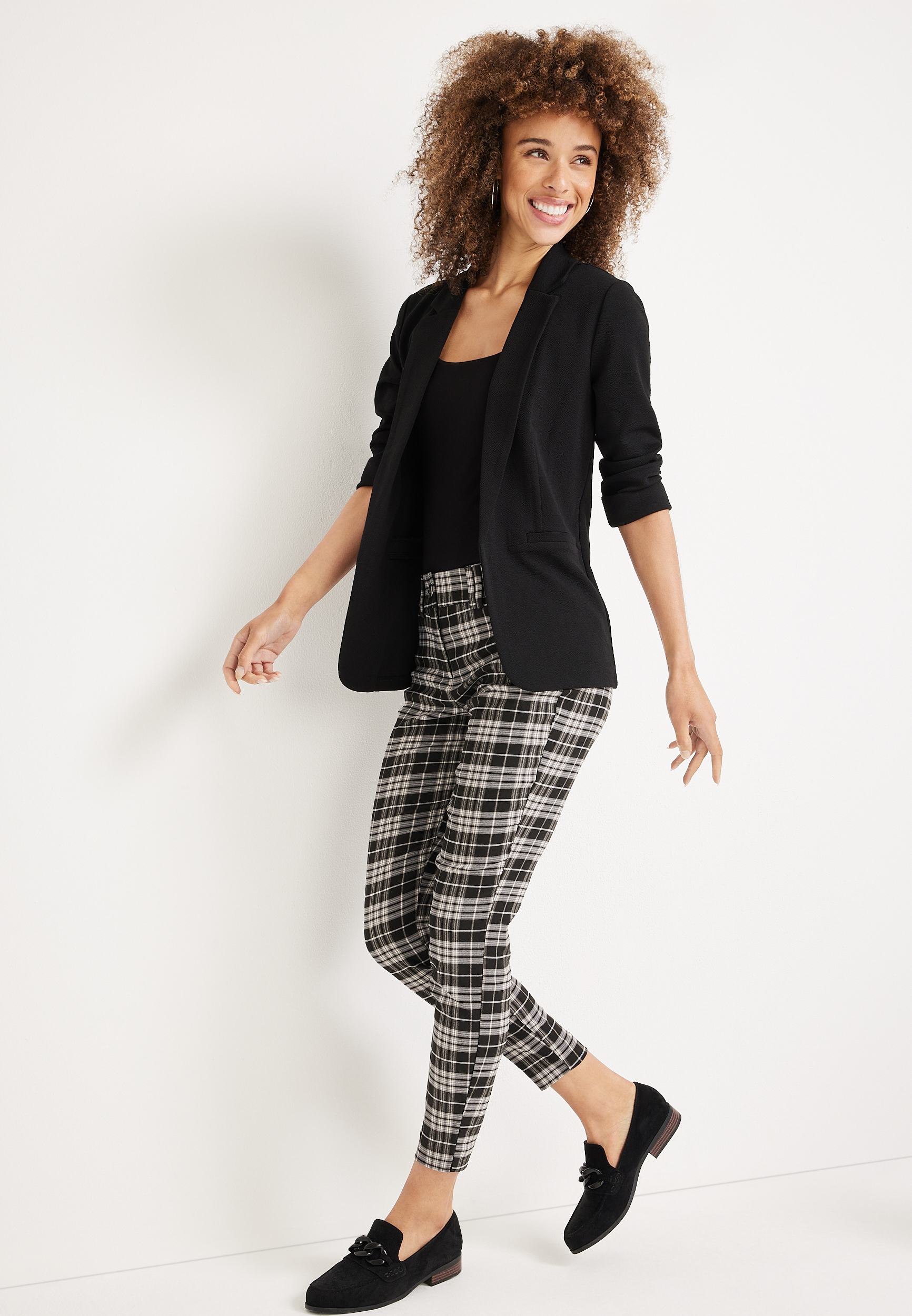 Plaid skinny hot sale pants outfit