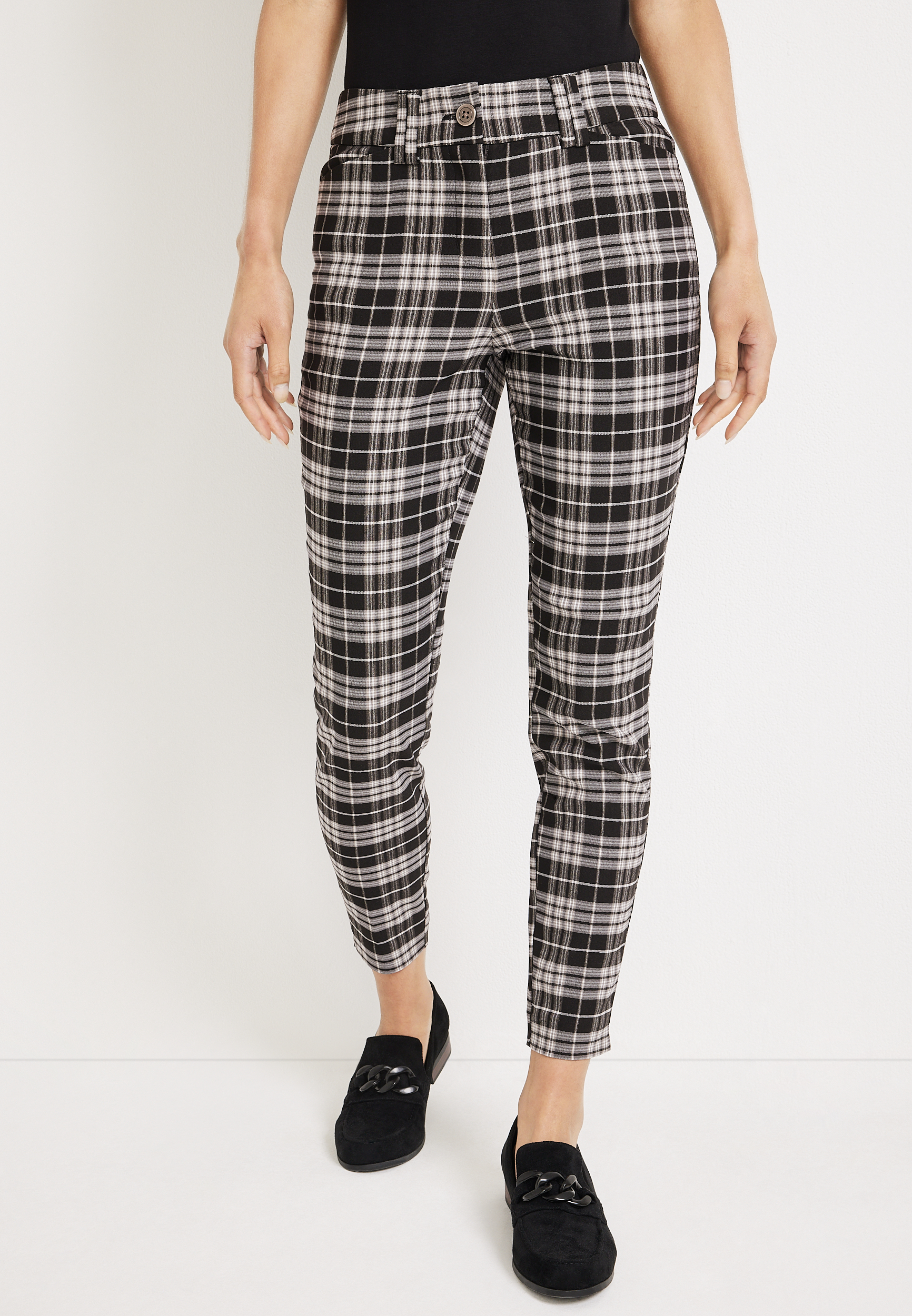 Bengaline Plaid Skinny Mid Rise Dress Pant