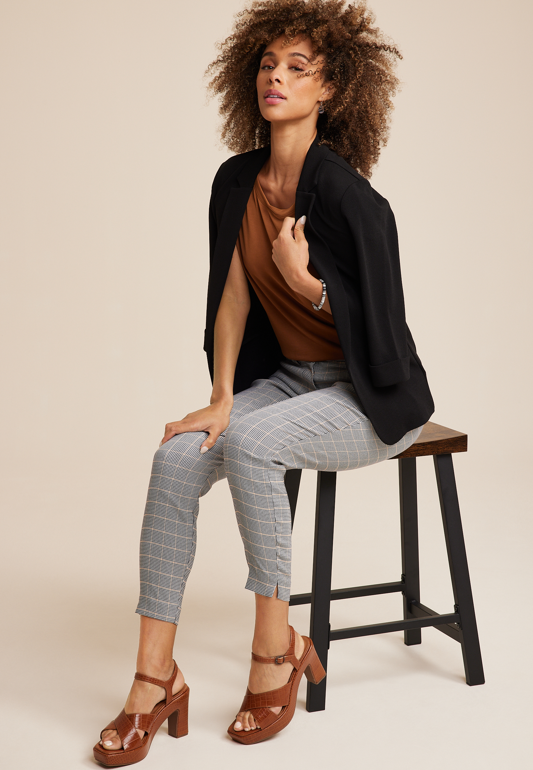 Bengaline Plaid Skinny Mid Rise Dress Pant, C5330, large