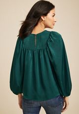 Satin Flounce Sleeve Blouse, HUNTER GREEN, small