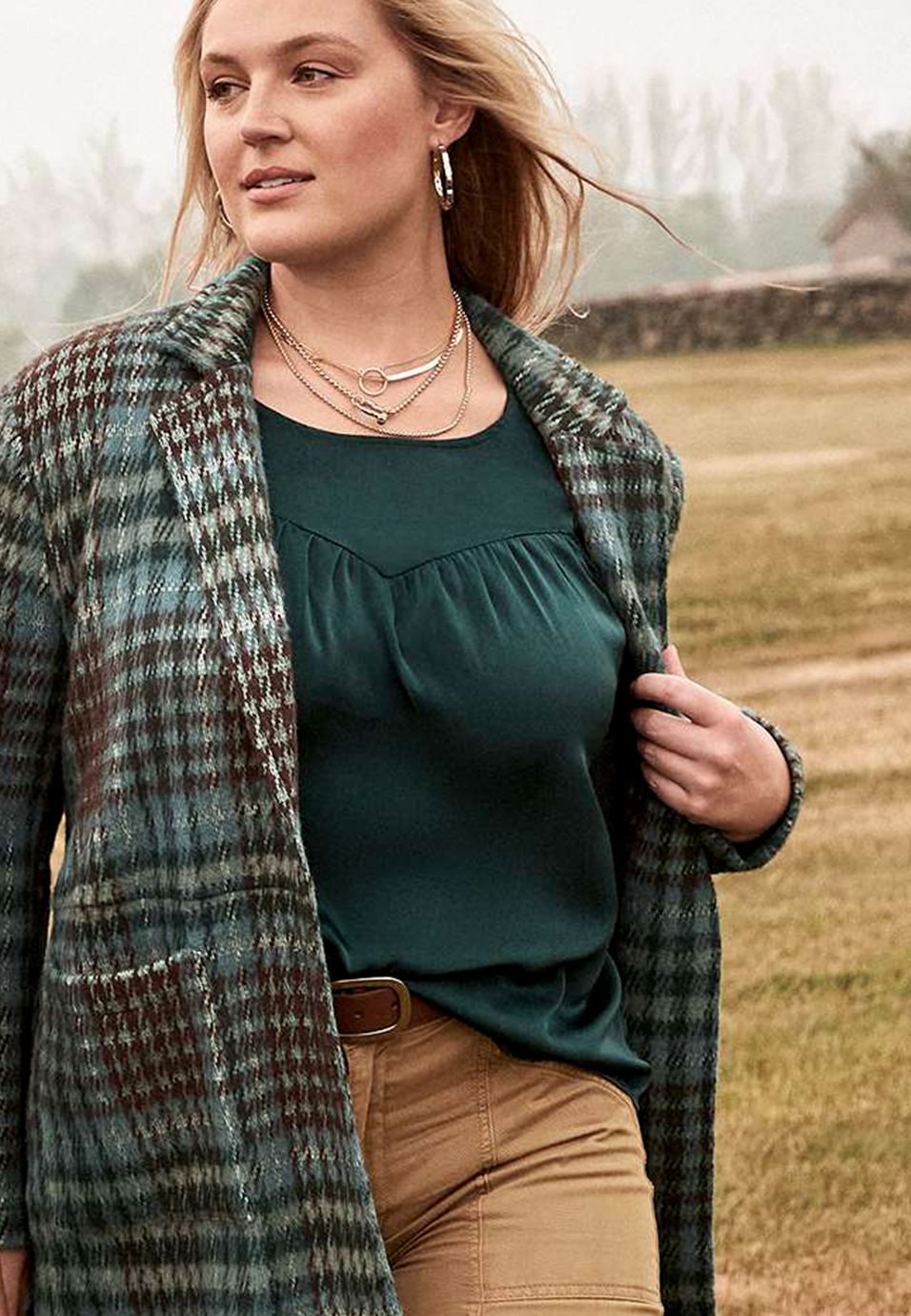 Satin Flounce Sleeve Blouse, HUNTER GREEN, large