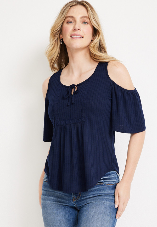 Front Tie Cold Shoulder Top | maurices
