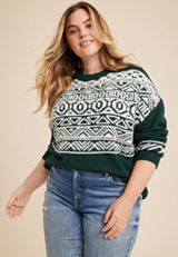 Plus Size Geo Fair Isle Sweater, C9043, small