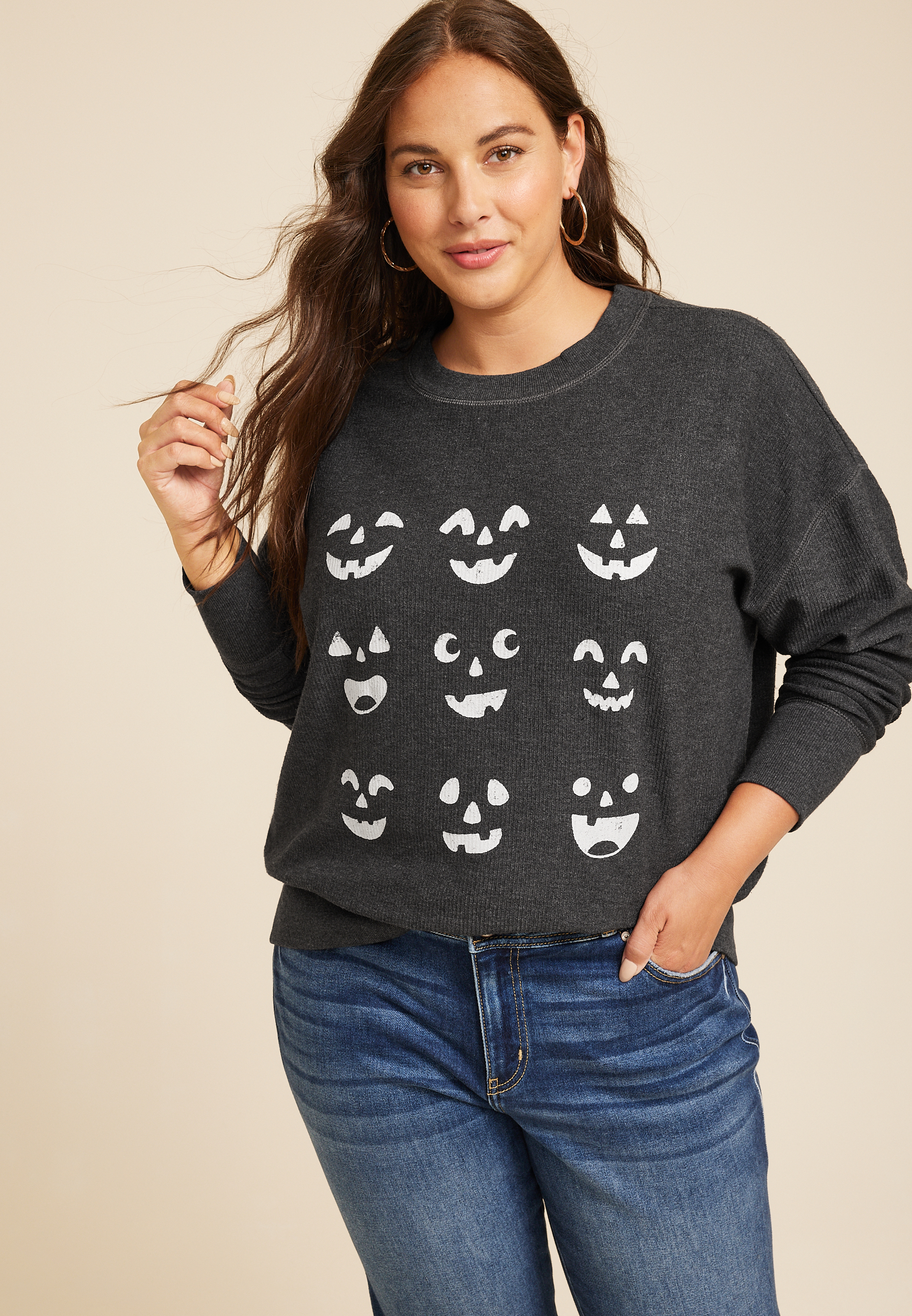 Plus Size Jack O Lantern Sweatshirt, C106, large