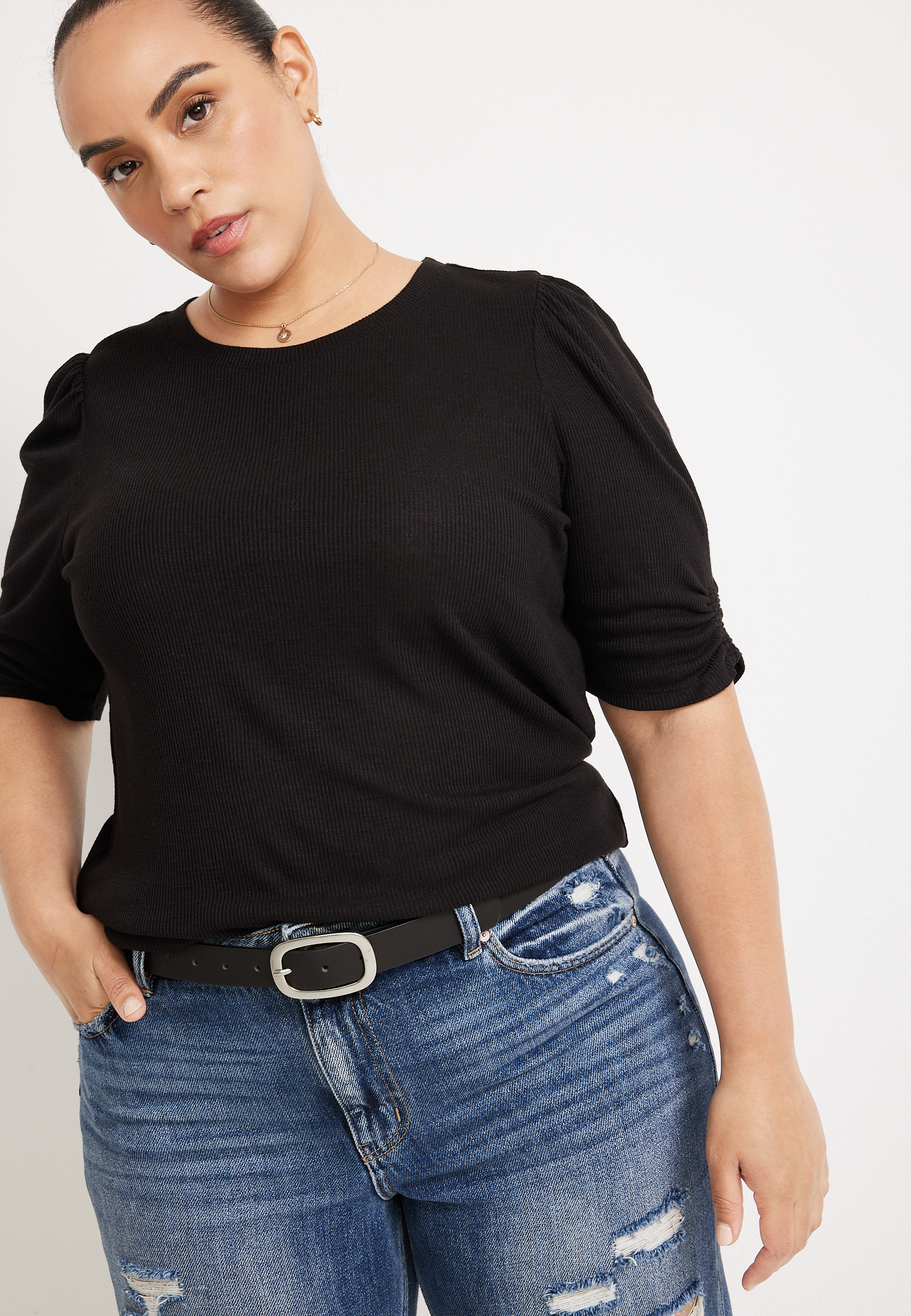 Plus Size Black Rectangle Buckle Belt, , large