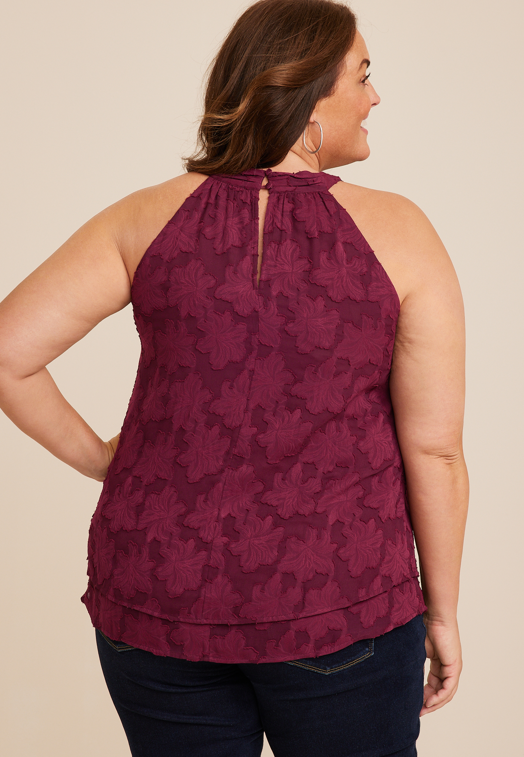 Plus Size Jacquard Floral Swing Tank Top, C3056, large